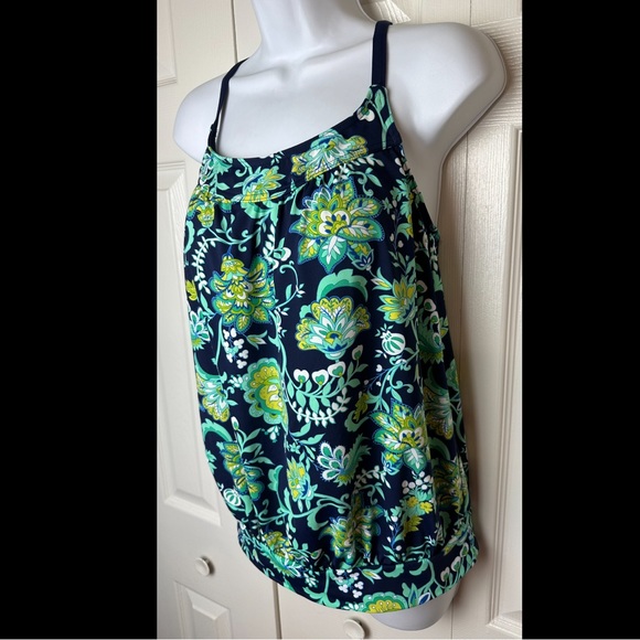 LANDS END Tankini Beach Living Floral Paisley Blue Turquoise Padded Blouson Top - Picture 3 of 9
